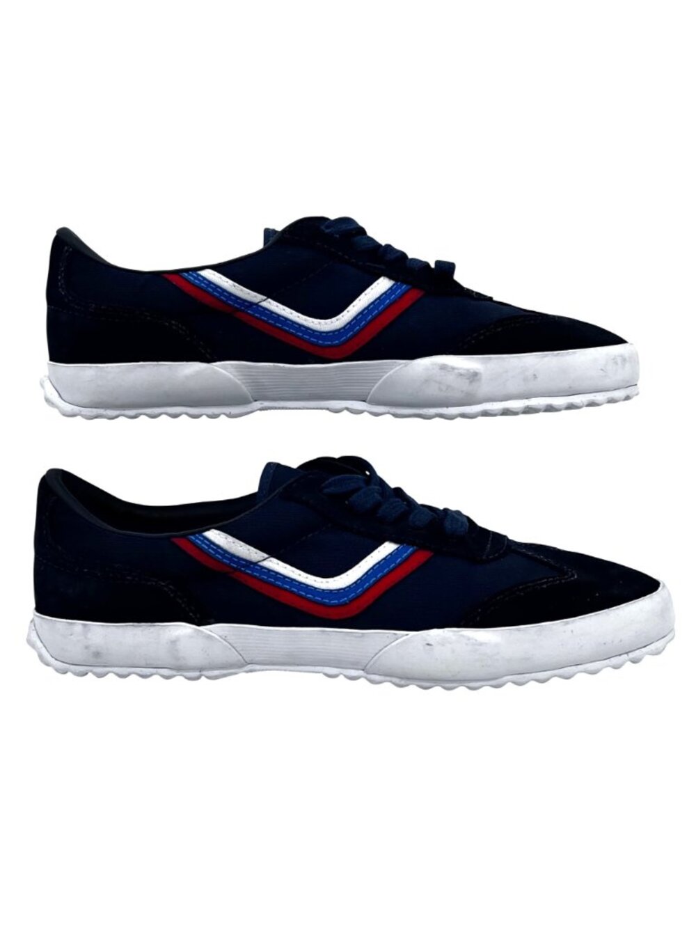 Tory Sport Navy Suede & Fabric Red White Blue Chevron Sneakers Shoes Womens 7 - Picture 3 of 12